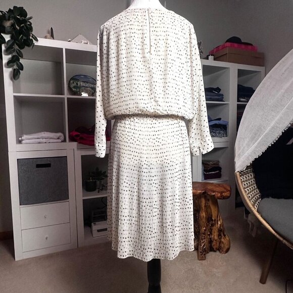 Club Monaco Womens Dress Pleated Polka Dot 3/4 Sleeves Ivory Sheer Dress Size S - Picture 3 of 15